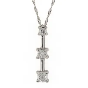 0.21ctw 3 Diamond Drop Pendant with 18" Rope Chain in 14K White Gold