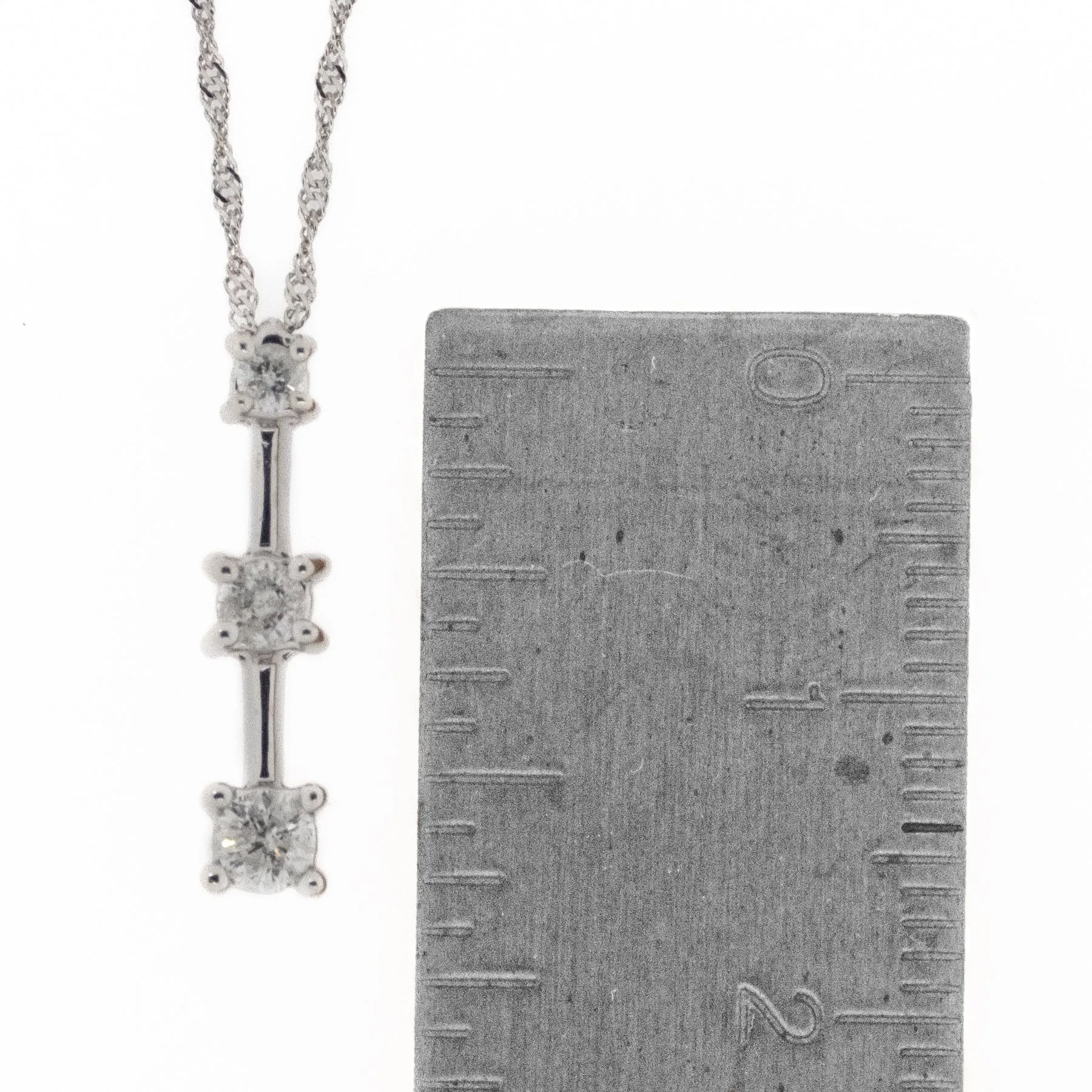 0.21ctw 3 Diamond Drop Pendant with 18" Rope Chain in 14K White Gold
