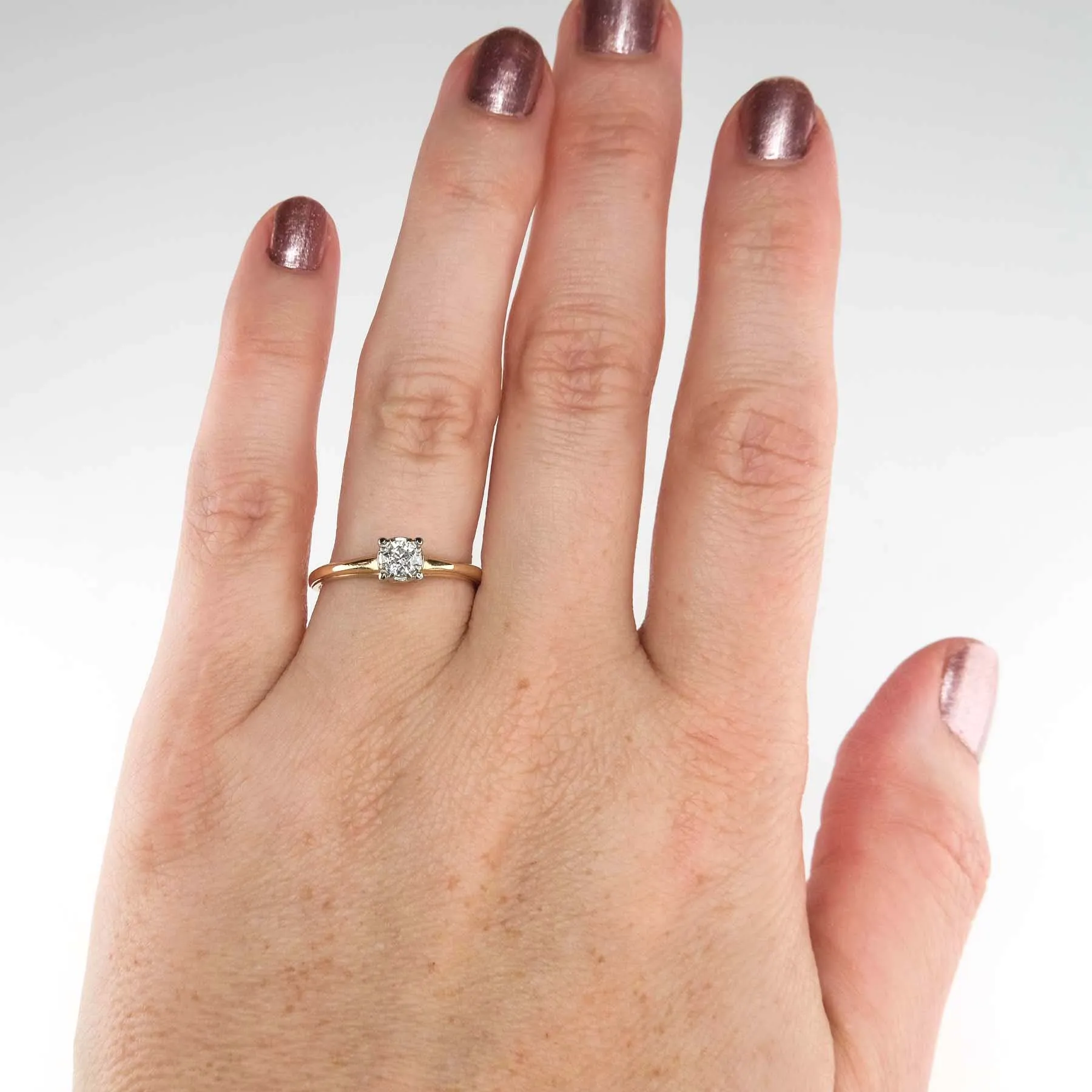 0.30ct European Cut Diamond Solitaire Engagement Ring in 14K Yellow Gold