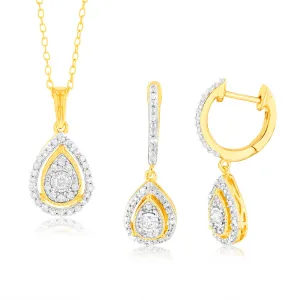 0.45 Carat Earring & Pendant Set in Gold Plated Sterling Silver on 45cm Chain