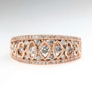 0.62ctw Diamond Anniversary Filigree Wide Ring in 14K Rose Gold