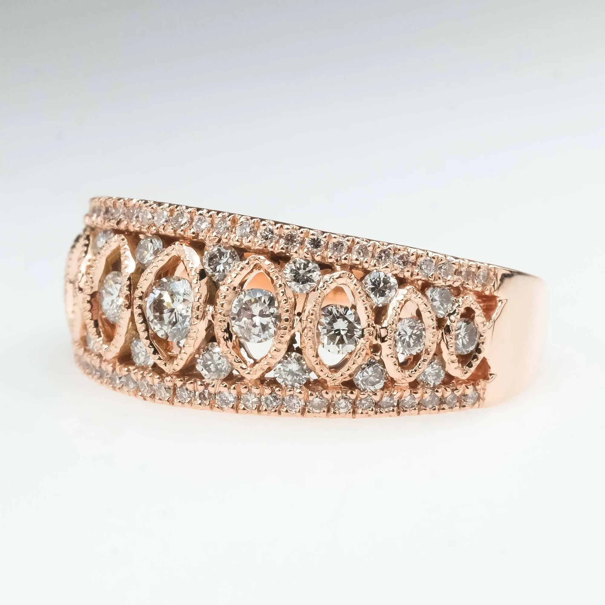 0.62ctw Diamond Anniversary Filigree Wide Ring in 14K Rose Gold