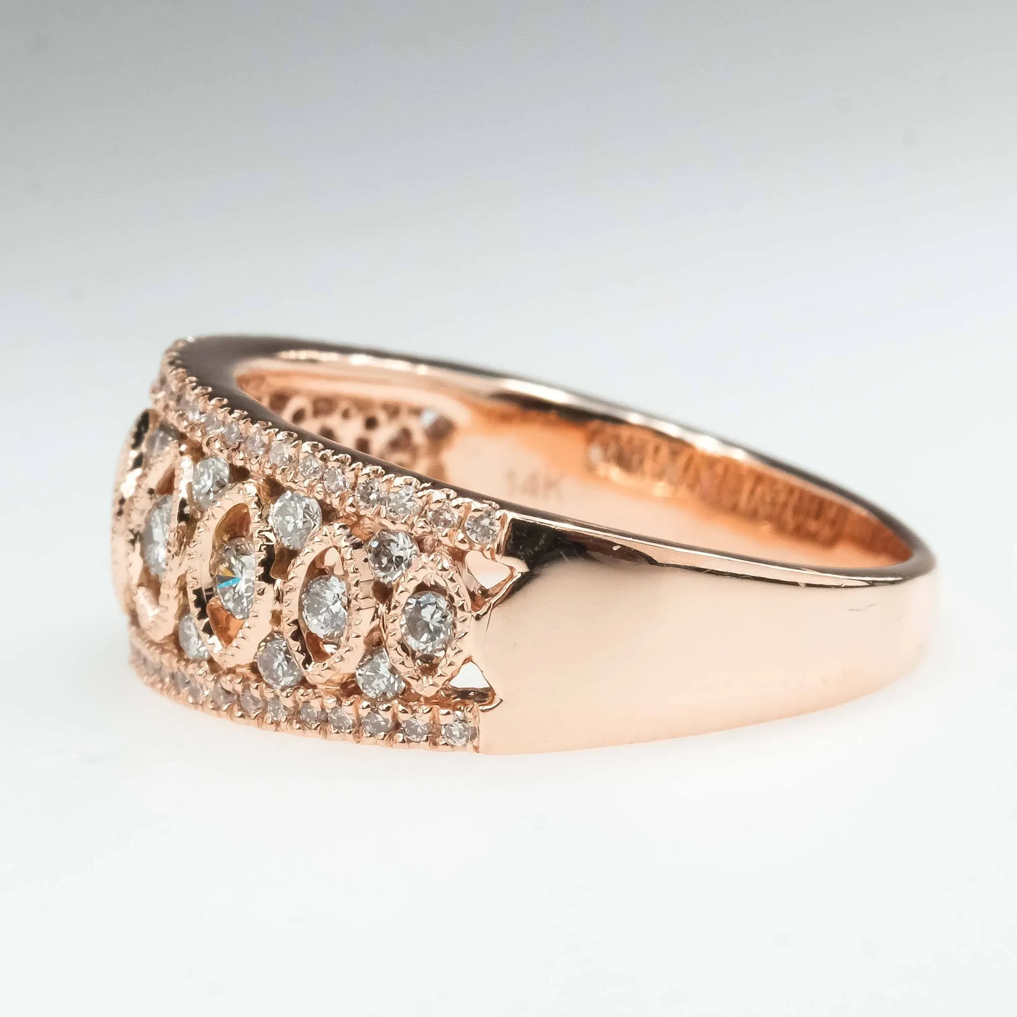 0.62ctw Diamond Anniversary Filigree Wide Ring in 14K Rose Gold