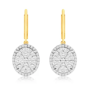 1 Carat Diamond Oval Shaped Drop Earrings in 9ct Yellow Gold & Sterling Silver