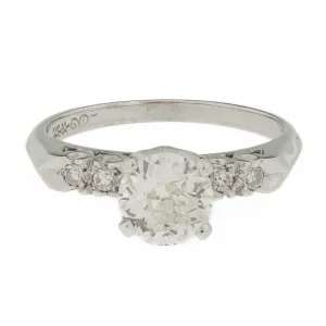 1.00ctw Antique European Cut Diamond with Accents Engagement Ring in 14K White Gold