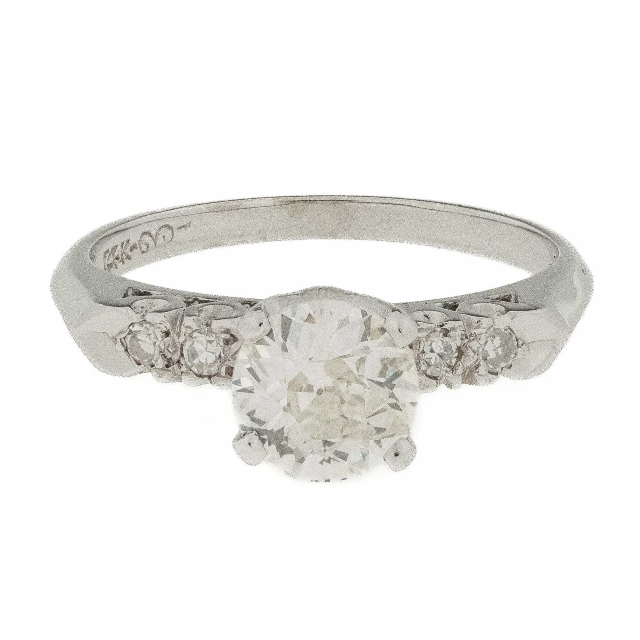 1.00ctw Antique European Cut Diamond with Accents Engagement Ring in 14K White Gold