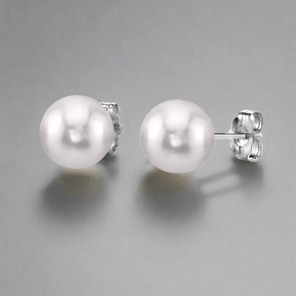 14K W Gold 6x6.5mm Cultured Akoya Pearl Stud Earrings