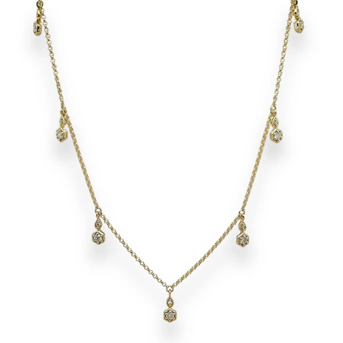 14K Y Gold 18" 0.30ctw G/SI1 Diamond Diamond Station Drop Necklace