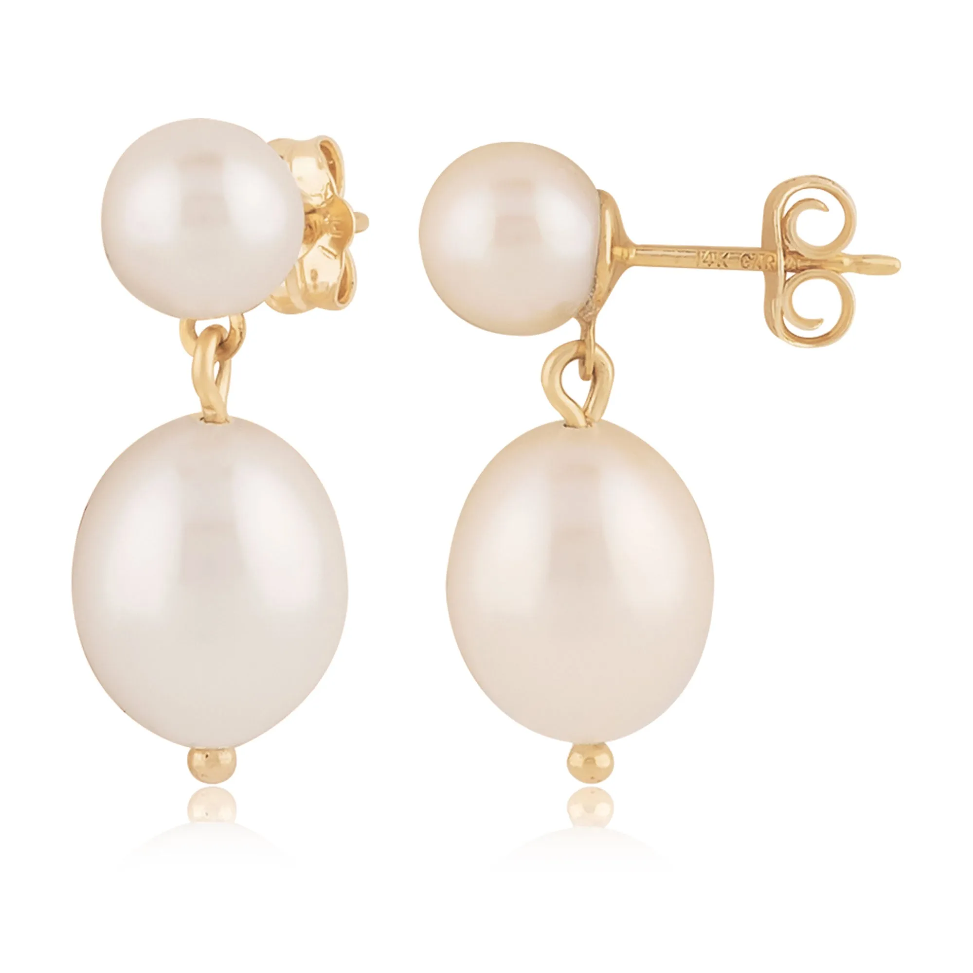 14K Y Gold Double FWP Drop Earrings