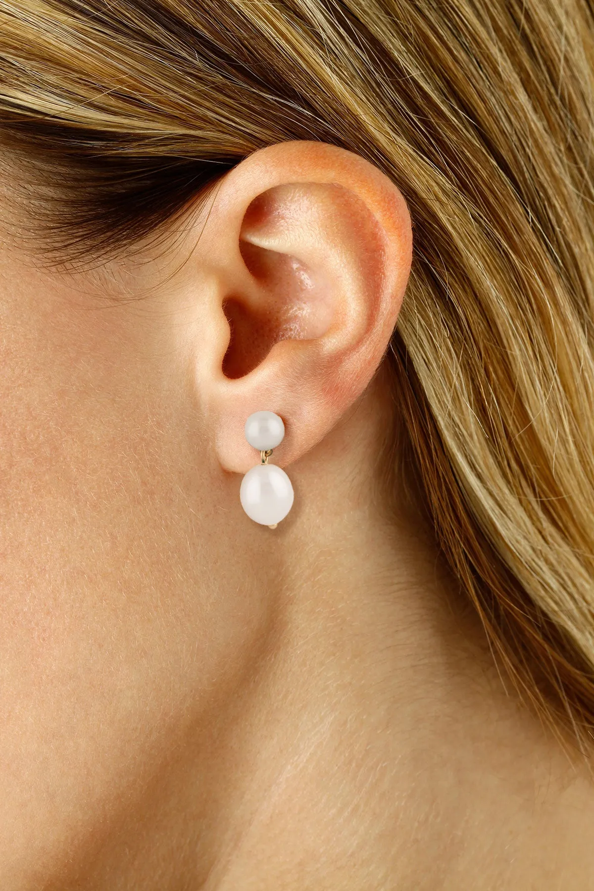 14K Y Gold Double FWP Drop Earrings