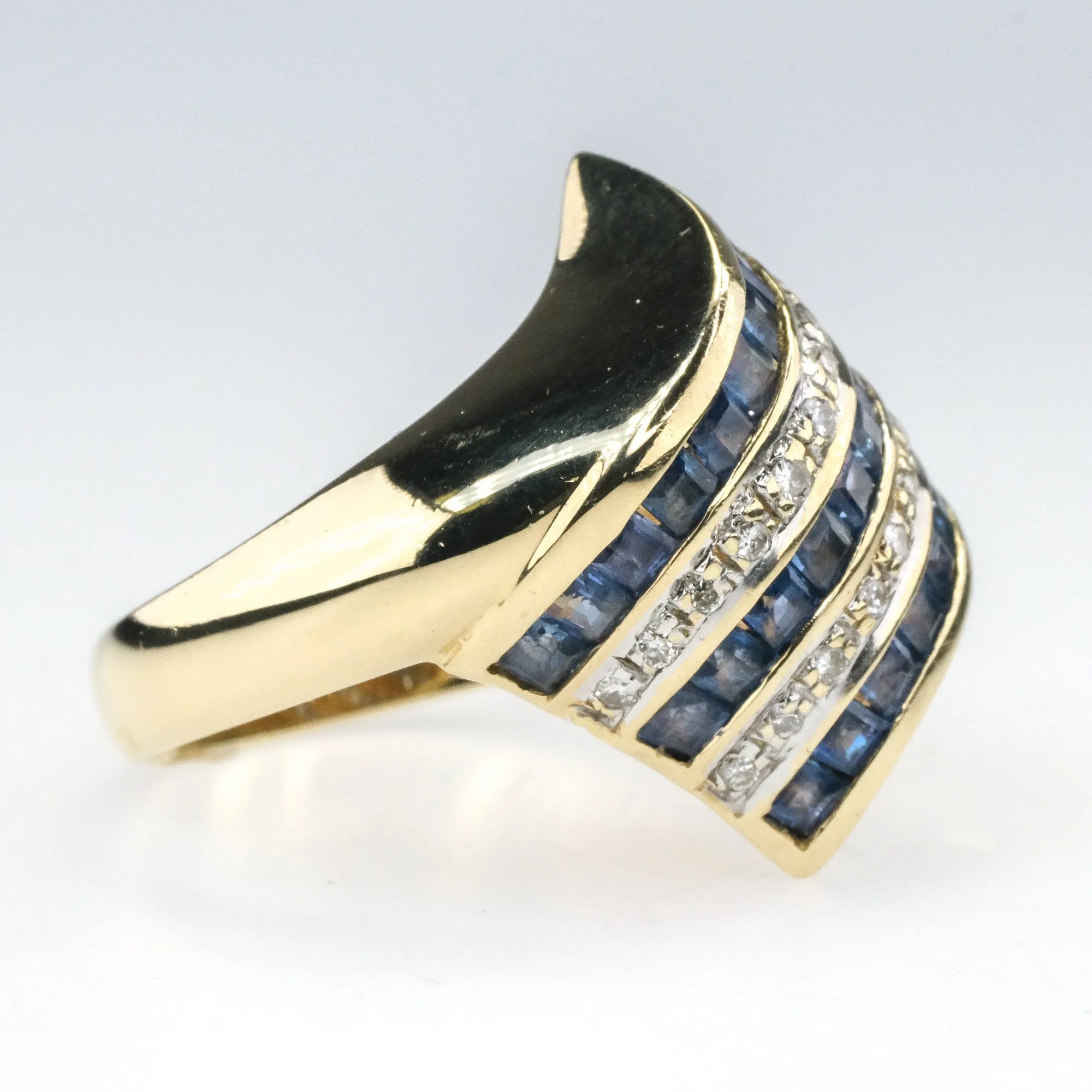 14K Yellow Gold 1.50ctw Sapphire and Diamond Accents Free-Form Gemstone Ring