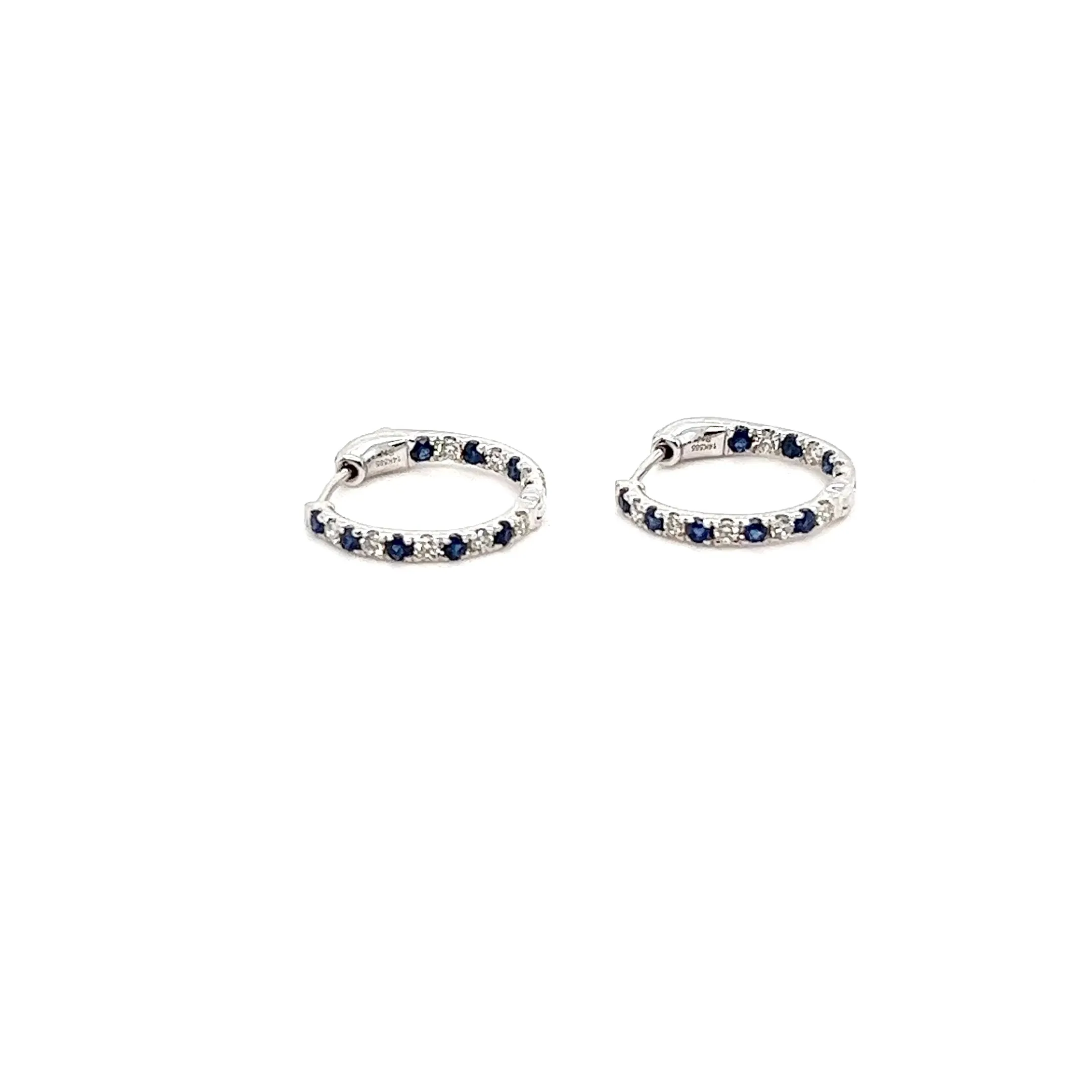 14kt White Gold Mini Hoop with Diamonds and Sapphires