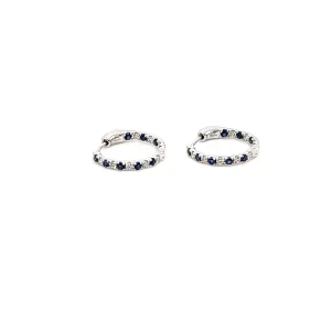 14kt White Gold Mini Hoop with Diamonds and Sapphires