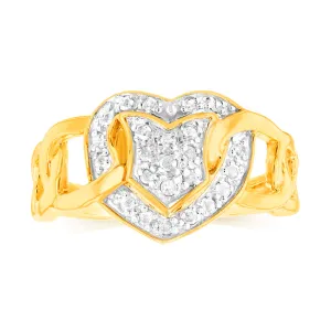 1/5 Carat Diamond Heart Ring Gold plated Silver