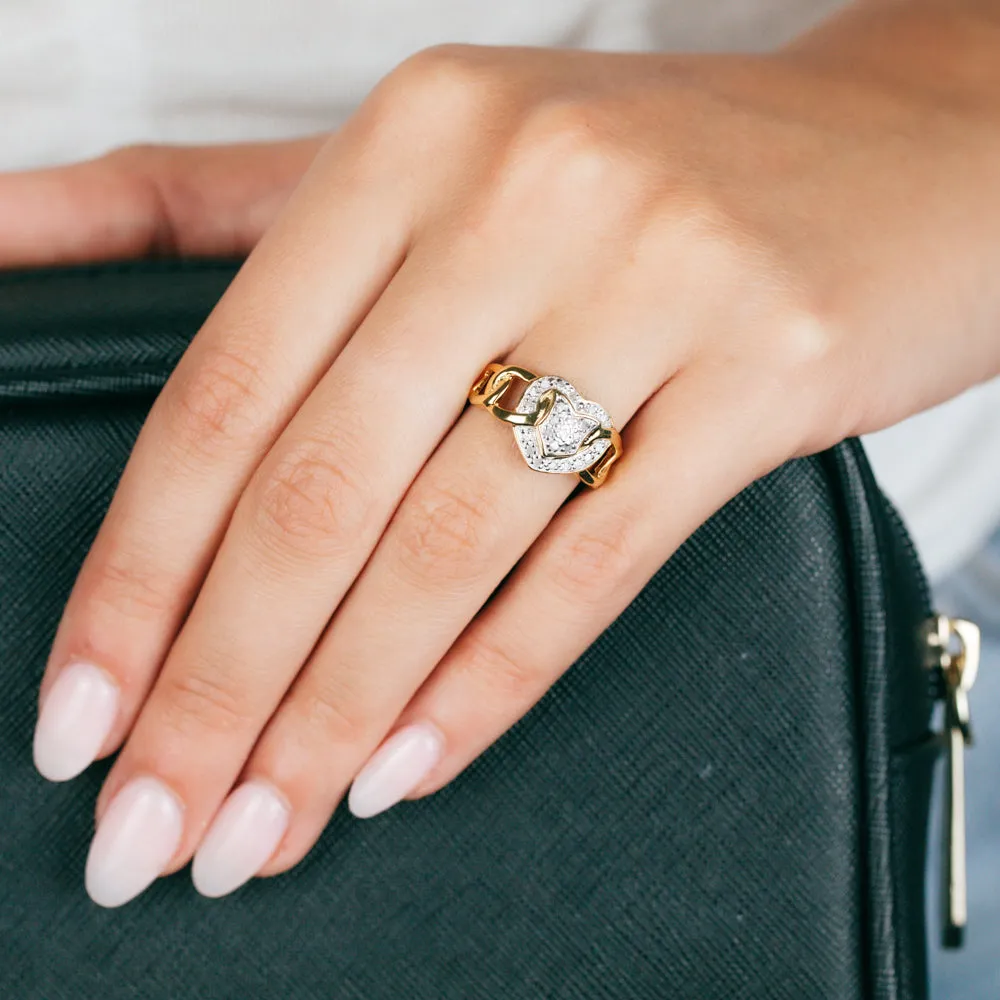 1/5 Carat Diamond Heart Ring Gold plated Silver
