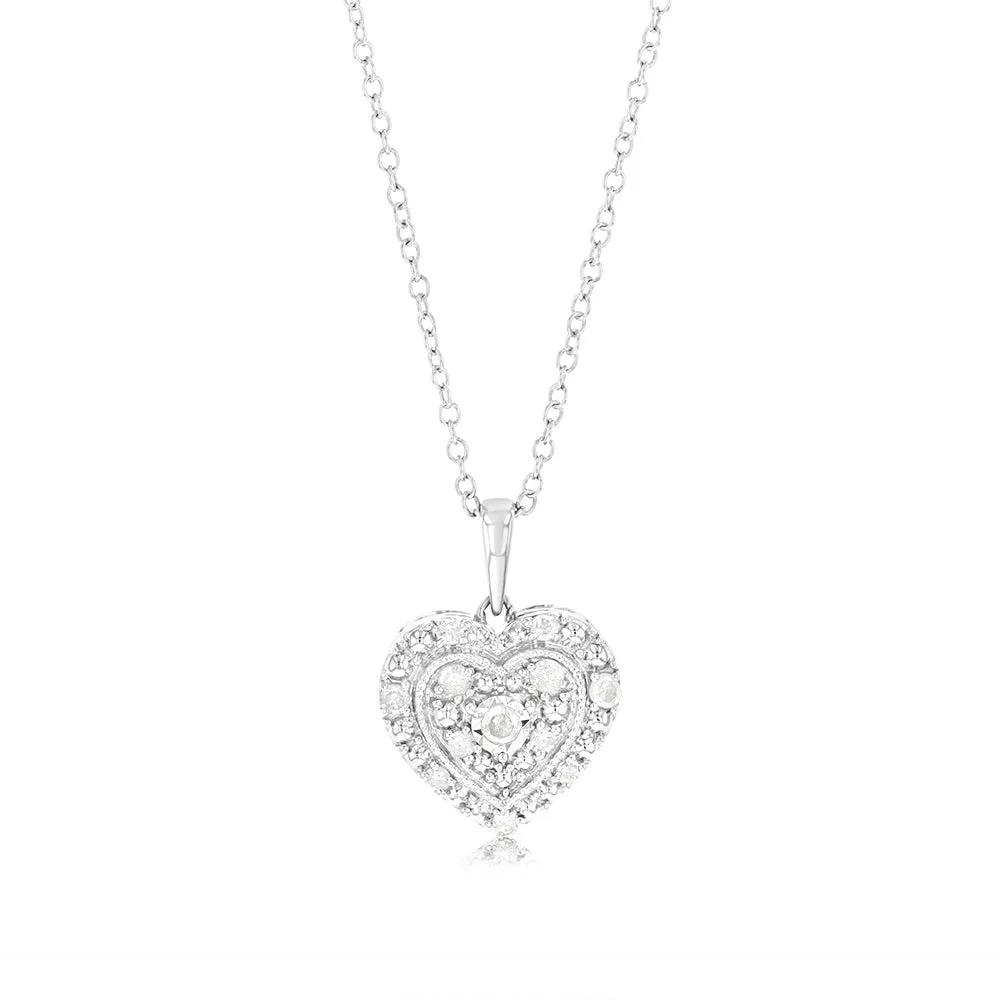 1/6 Carat Diamond Heart Pendant in Sterling Silver