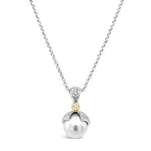 18CT WHITE GOLD AND YELLOW GOLD SOUTH SEA PEARL AND DIAMOND DROP PENDANT