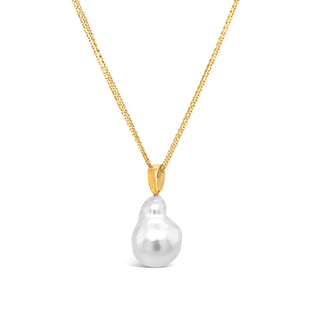 18CT YELLOW GOLD SOUTH SEA BAROQUE PEARL DROP PENDANT
