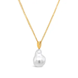 18CT YELLOW GOLD SOUTH SEA BAROQUE PEARL DROP PENDANT