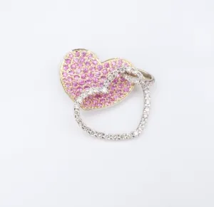 18k 2 Tone Gold Diamond Pendant Heart Pink Sapphire White Yellow 1" PG1897