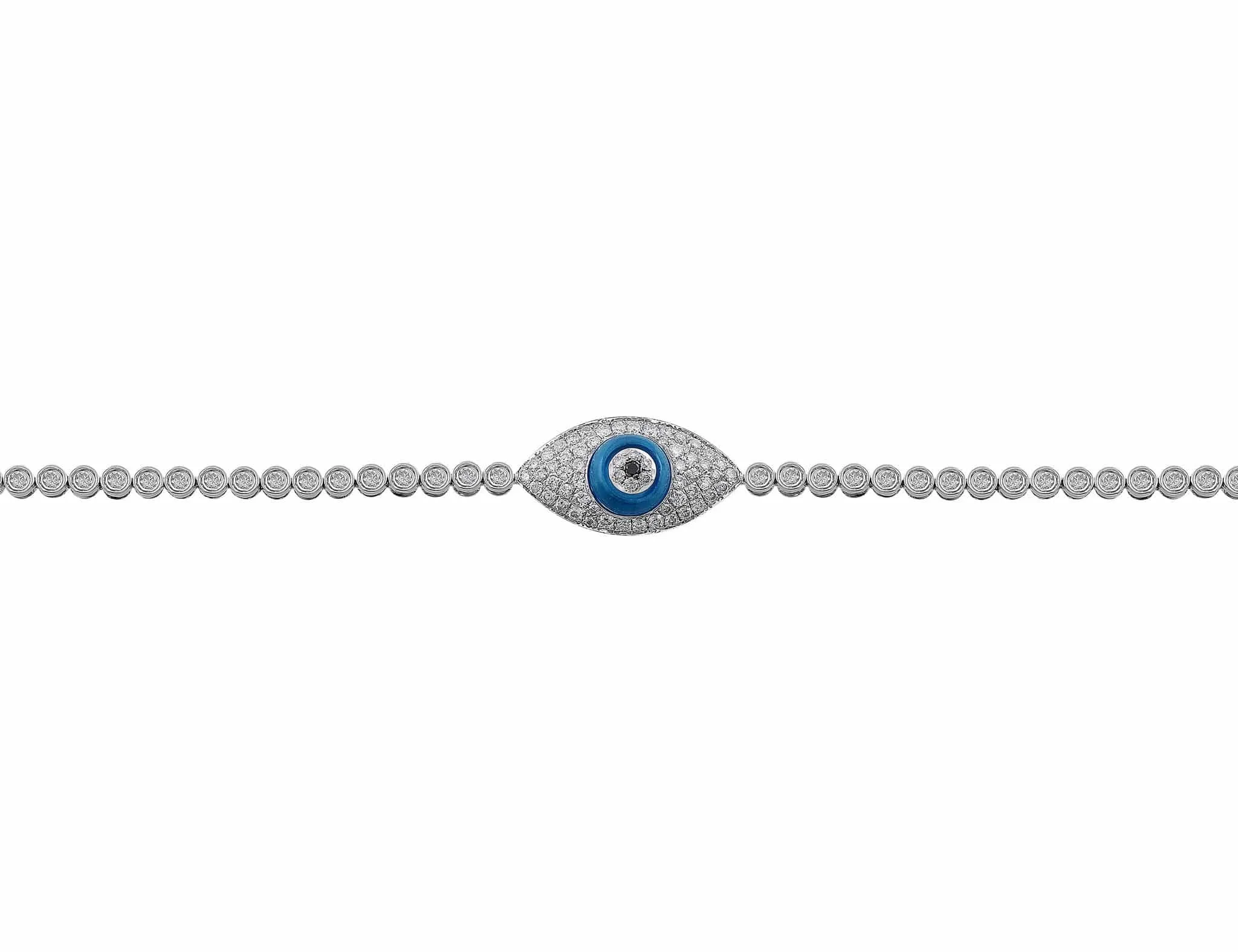 18k White Gold Evil Eye Pav Diamond Bracelet