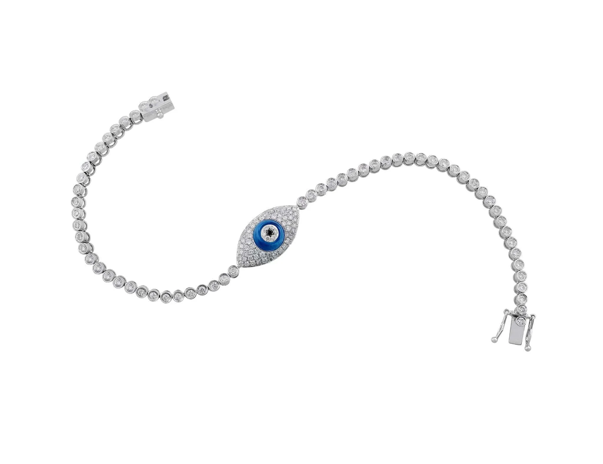 18k White Gold Evil Eye Pav Diamond Bracelet