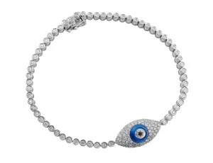 18k White Gold Evil Eye Pav Diamond Bracelet