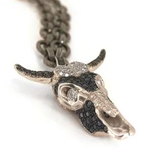 18kt White Gold Pav White and Black Diamond Calf Skull Charm