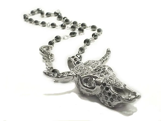 18kt White Gold Pav White and Black Diamond Calf Skull Charm