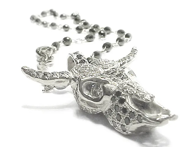 18kt White Gold Pav White and Black Diamond Calf Skull Charm