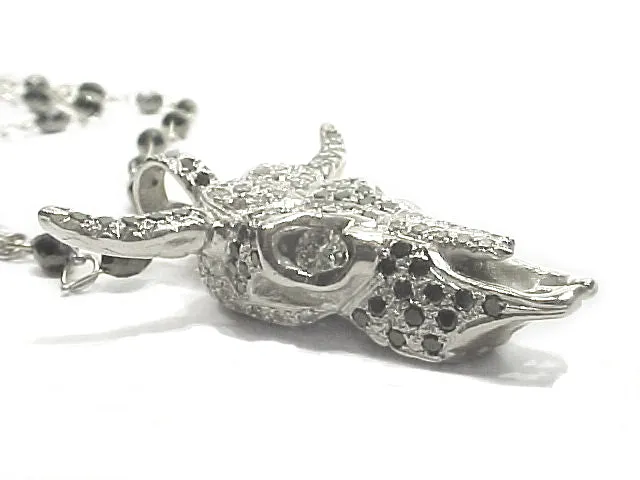 18kt White Gold Pav White and Black Diamond Calf Skull Charm