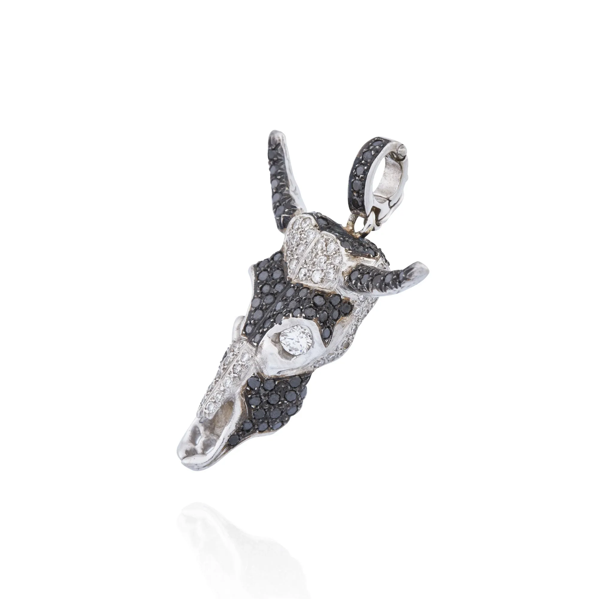 18kt White Gold Pav White and Black Diamond Calf Skull Charm