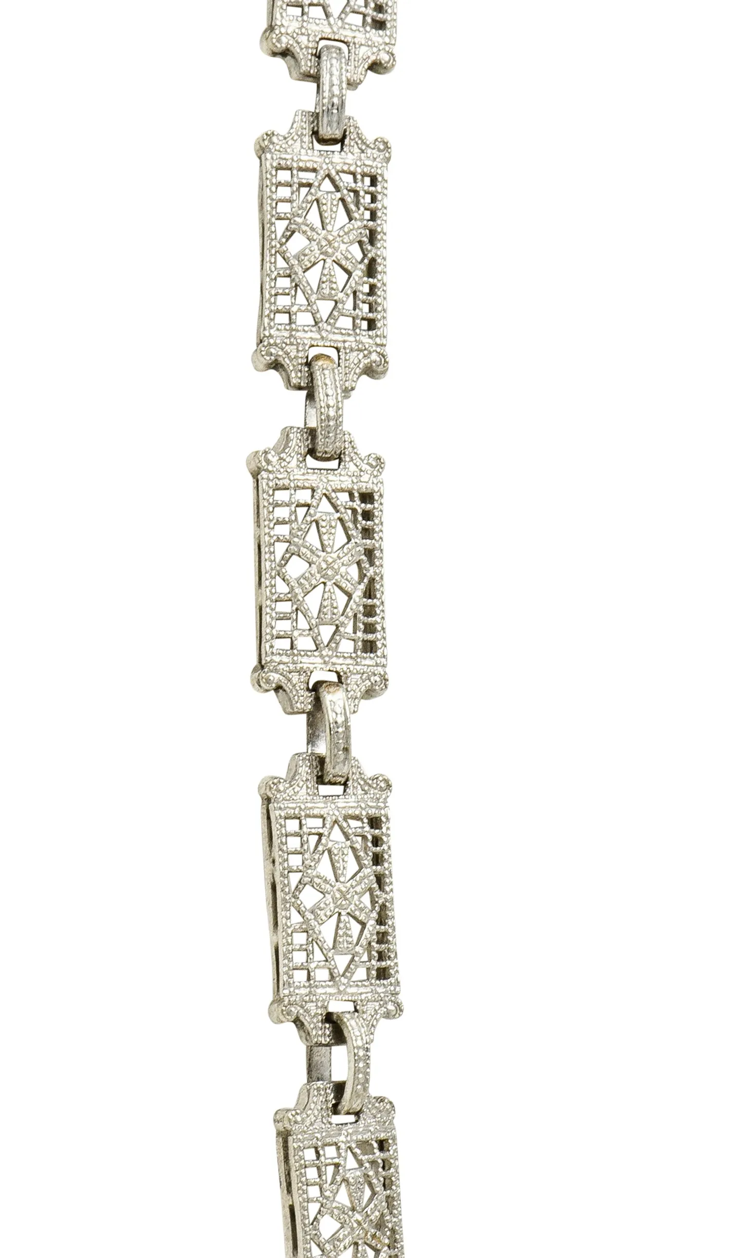 1920's Art Deco Diamond Camphor Glass Platinum Oval Drop Necklace
