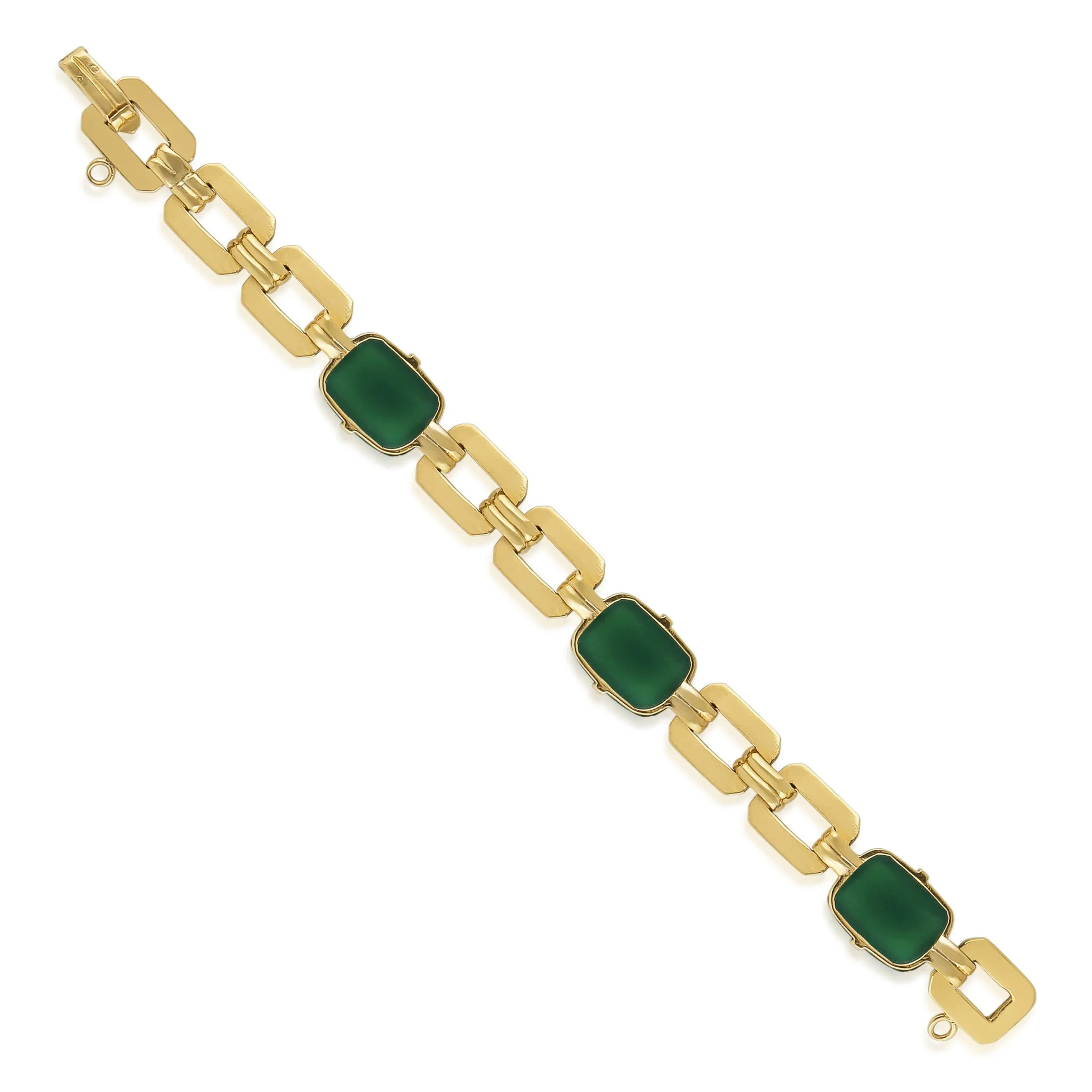 1950s 18KT Yellow Gold Chalcedony Bracelet