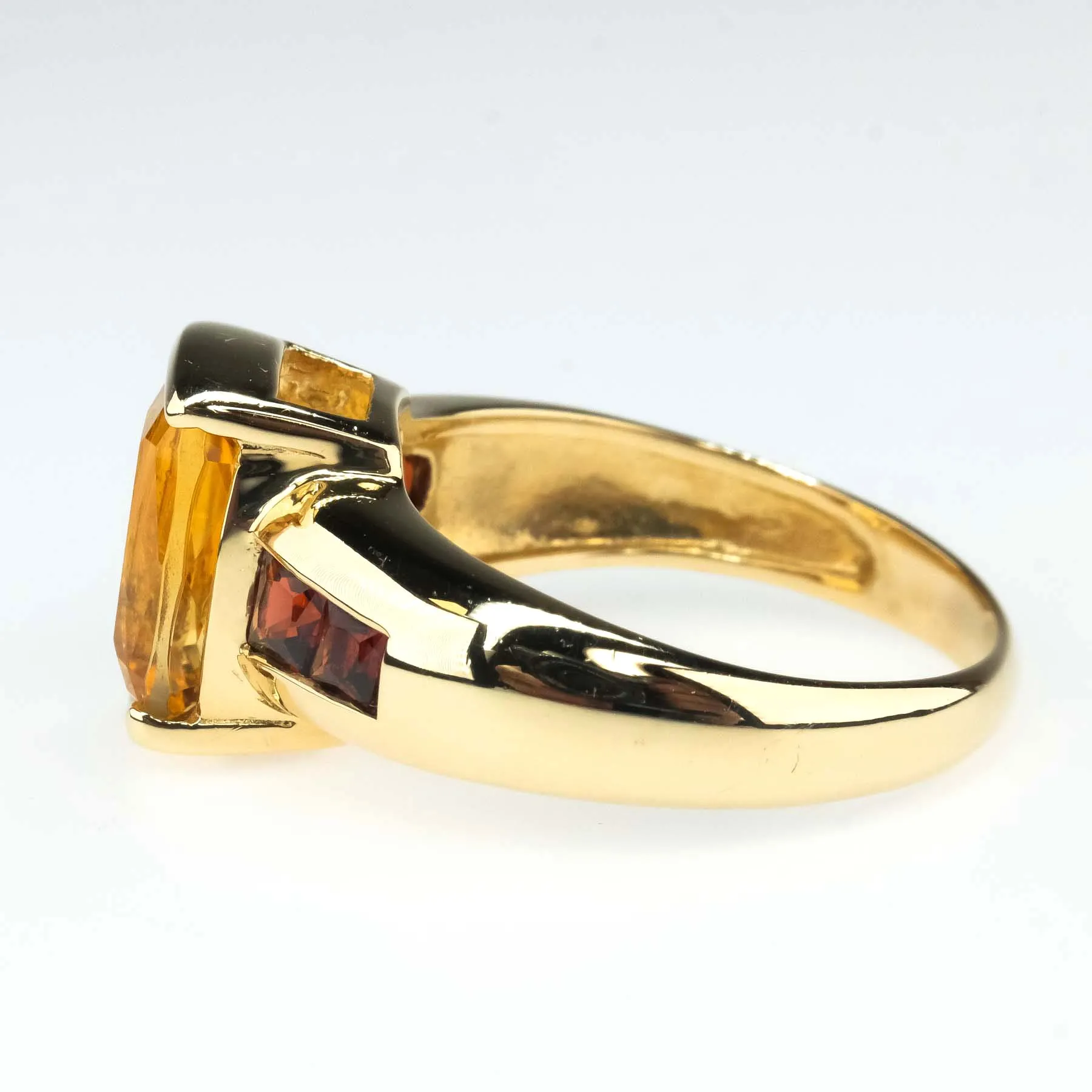 2.22ctw Cushion Citrine with Garnet Accented Gemstone Ring in 10K Yellow Gold