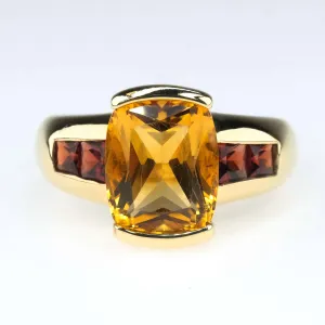 2.22ctw Cushion Citrine with Garnet Accented Gemstone Ring in 10K Yellow Gold