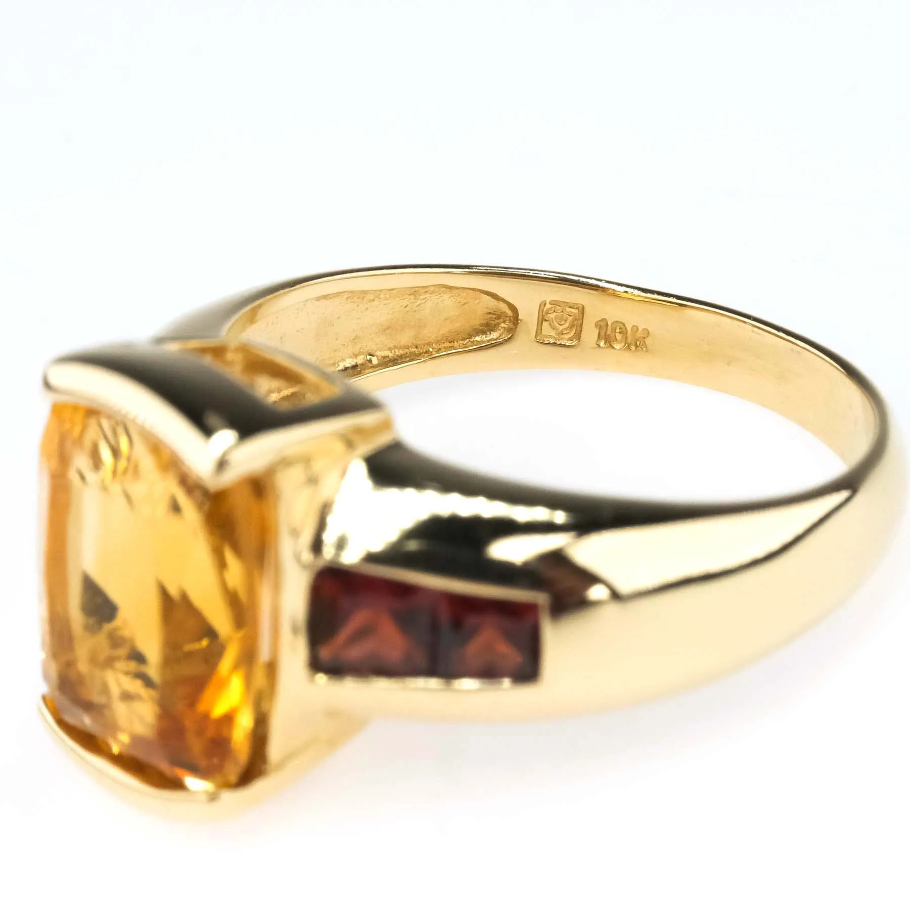 2.22ctw Cushion Citrine with Garnet Accented Gemstone Ring in 10K Yellow Gold
