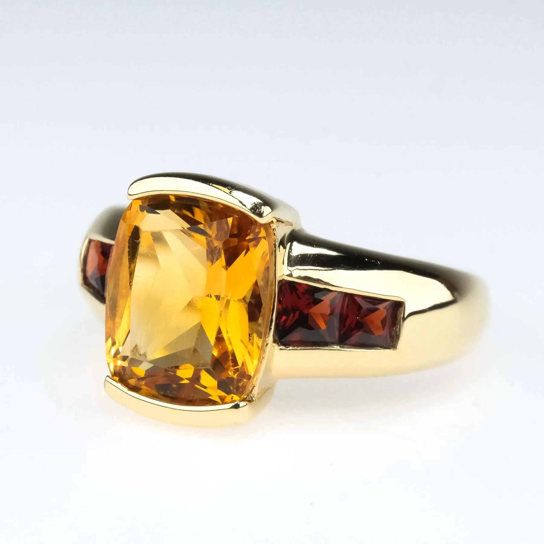 2.22ctw Cushion Citrine with Garnet Accented Gemstone Ring in 10K Yellow Gold