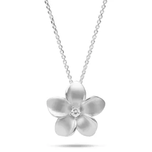 24" Adjustable Plumeria White Sapphire Necklace in Sterling Silver - 20mm