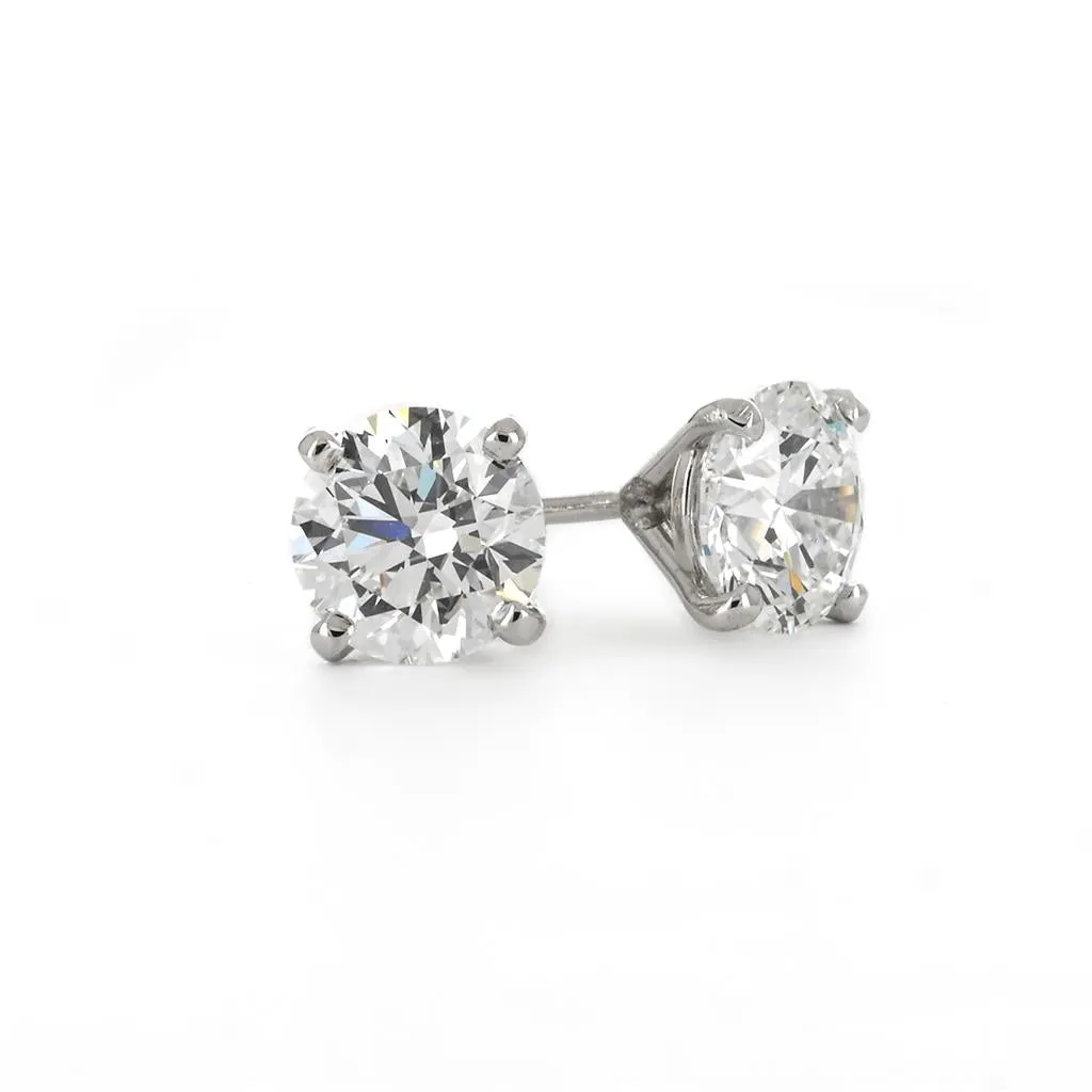 3.02ctw Round Lab-Grown Diamond Stud Earrings - 4 Prong