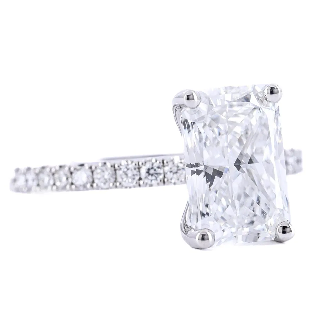 3.13CTW Radiant Diamond Engagement Ring - Pav Band - 14K White Gold
