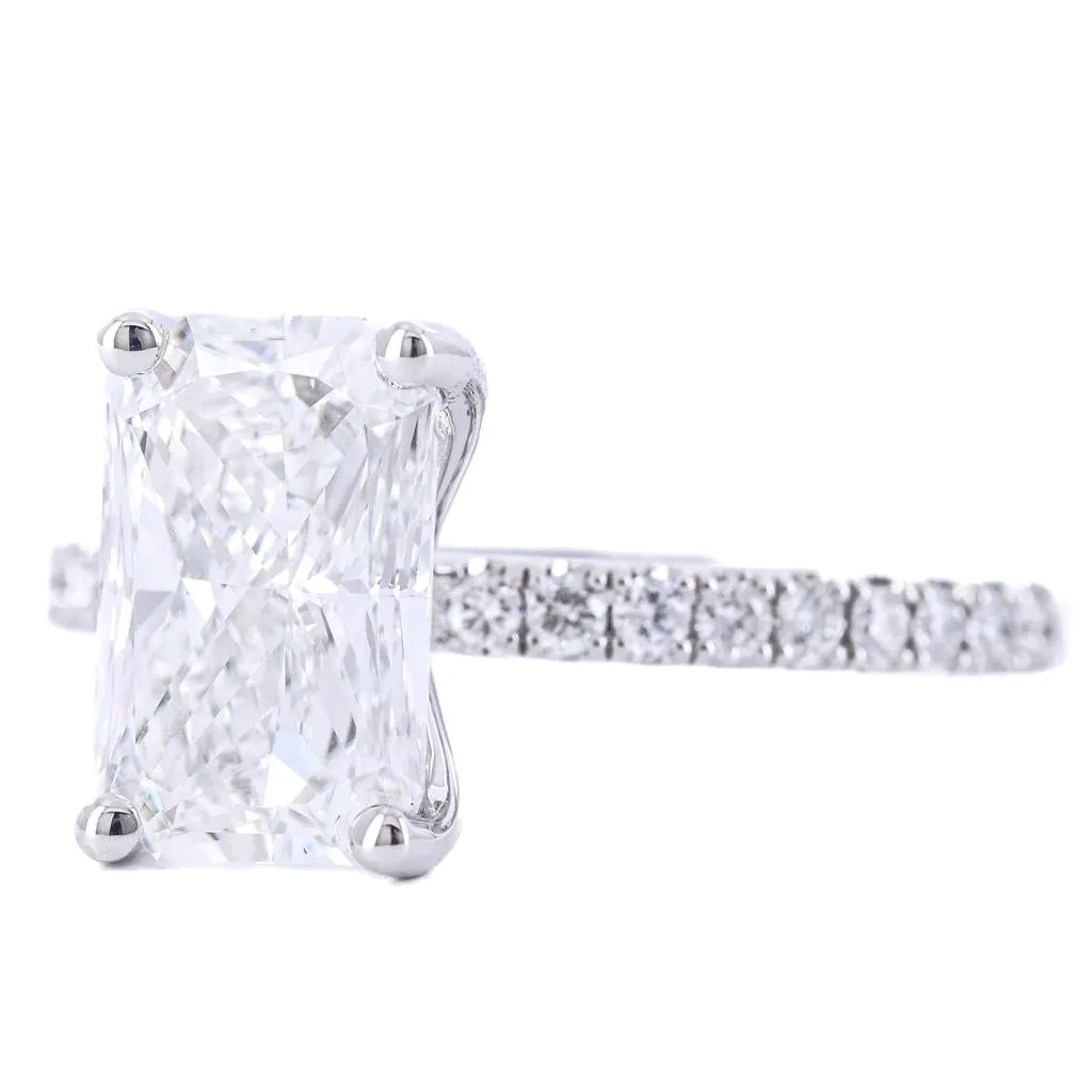 3.13CTW Radiant Diamond Engagement Ring - Pav Band - 14K White Gold