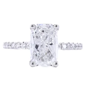 3.13CTW Radiant Diamond Engagement Ring - Pav Band - 14K White Gold