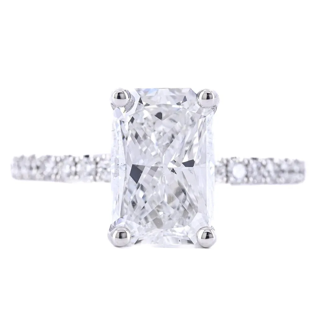 3.13CTW Radiant Diamond Engagement Ring - Pav Band - 14K White Gold
