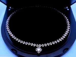 4.00 Carat Diamond Maile Leaf Collar Necklace Marquise Diamond Pendant 18K Gold