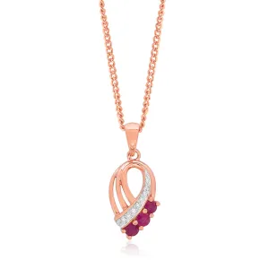 9ct Rose Gold Natural Ruby and Diamond Pendant