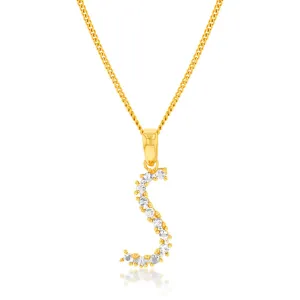 9ct Yellow And White Gold Two Tone Diamond Cut Initial "S" Pendant