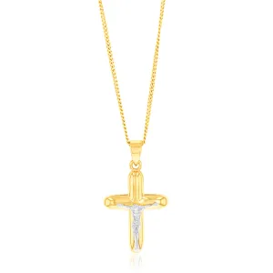 9ct Yellow And White Two-Tone Gold 25mm X 20mm Crucifix Pendant