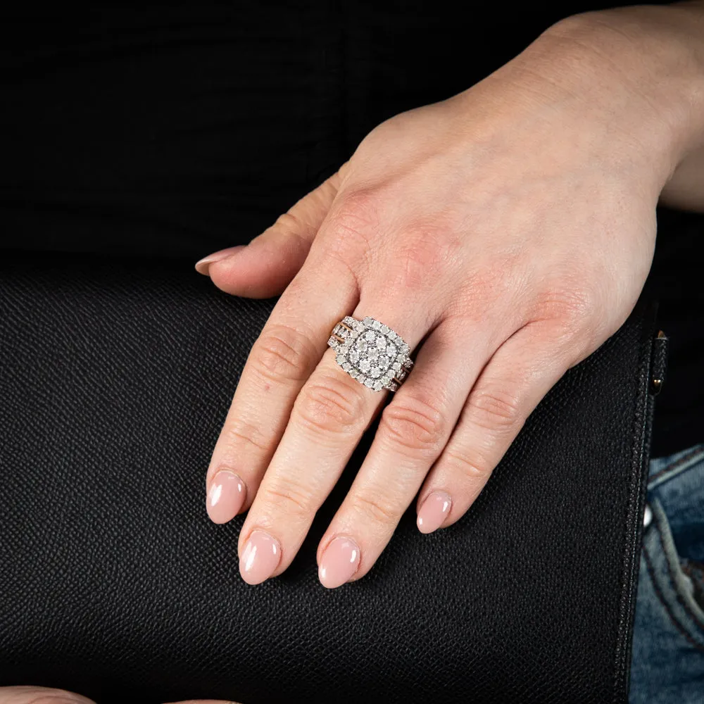 9ct Yellow Gold 2 Carat Diamond Cluster Square Dress Ring