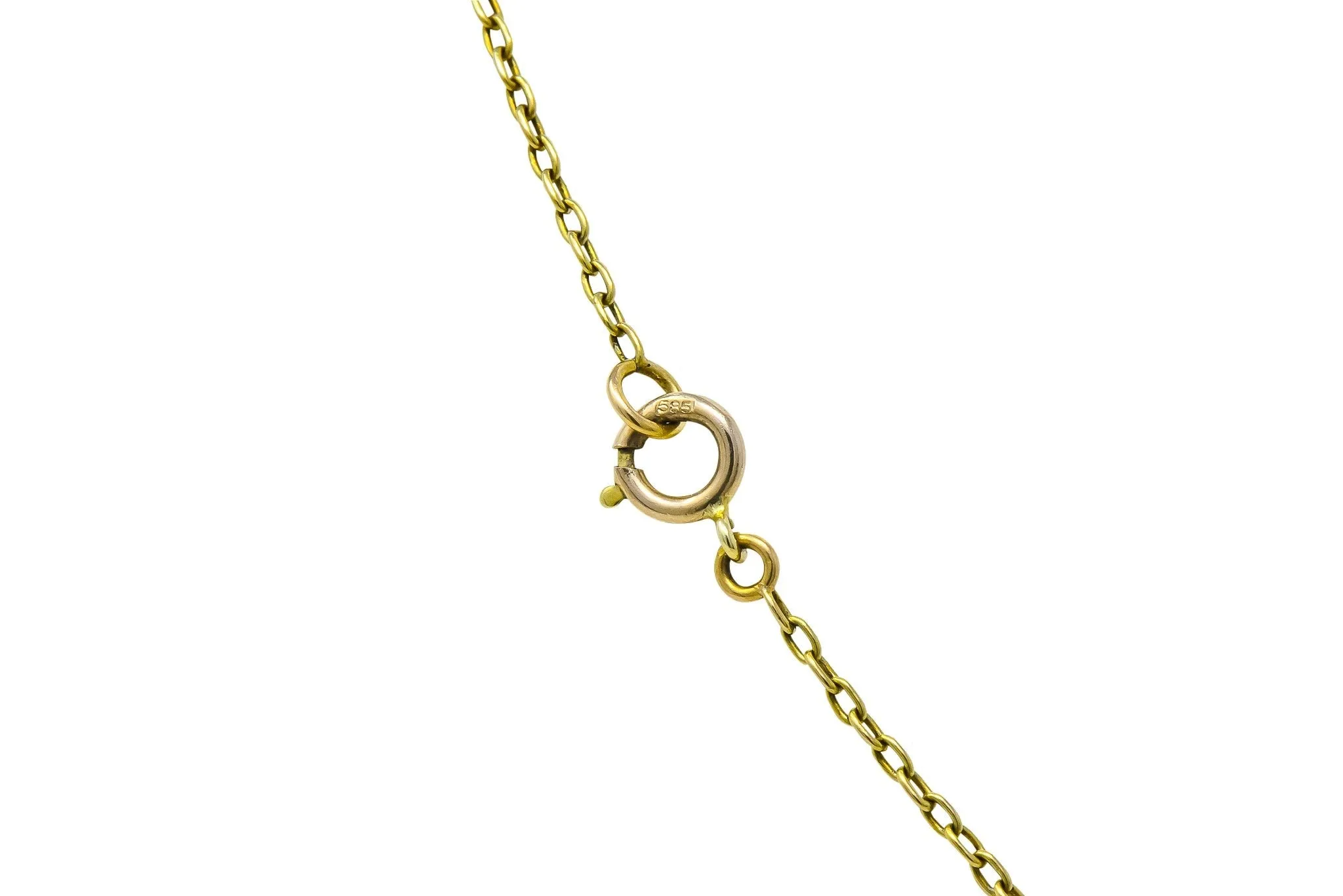 A.J. Hedges & Co. 1905 Art Nouveau Enamel Sapphire Pearl 14 Karat Gold Drop Necklace